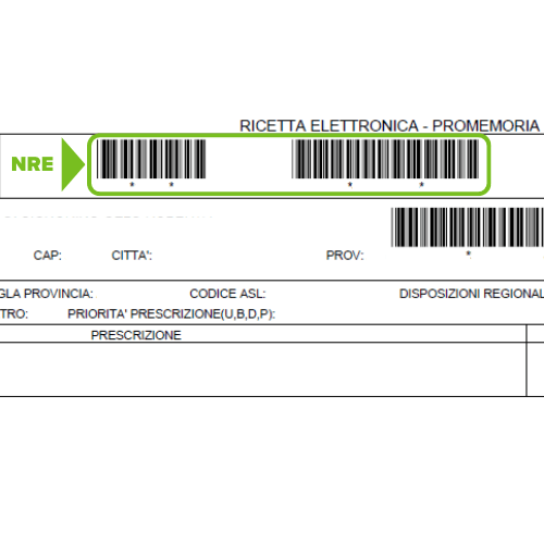 Facsimile di una ricetta elettronica con il codice da inserire evidenziato in verde